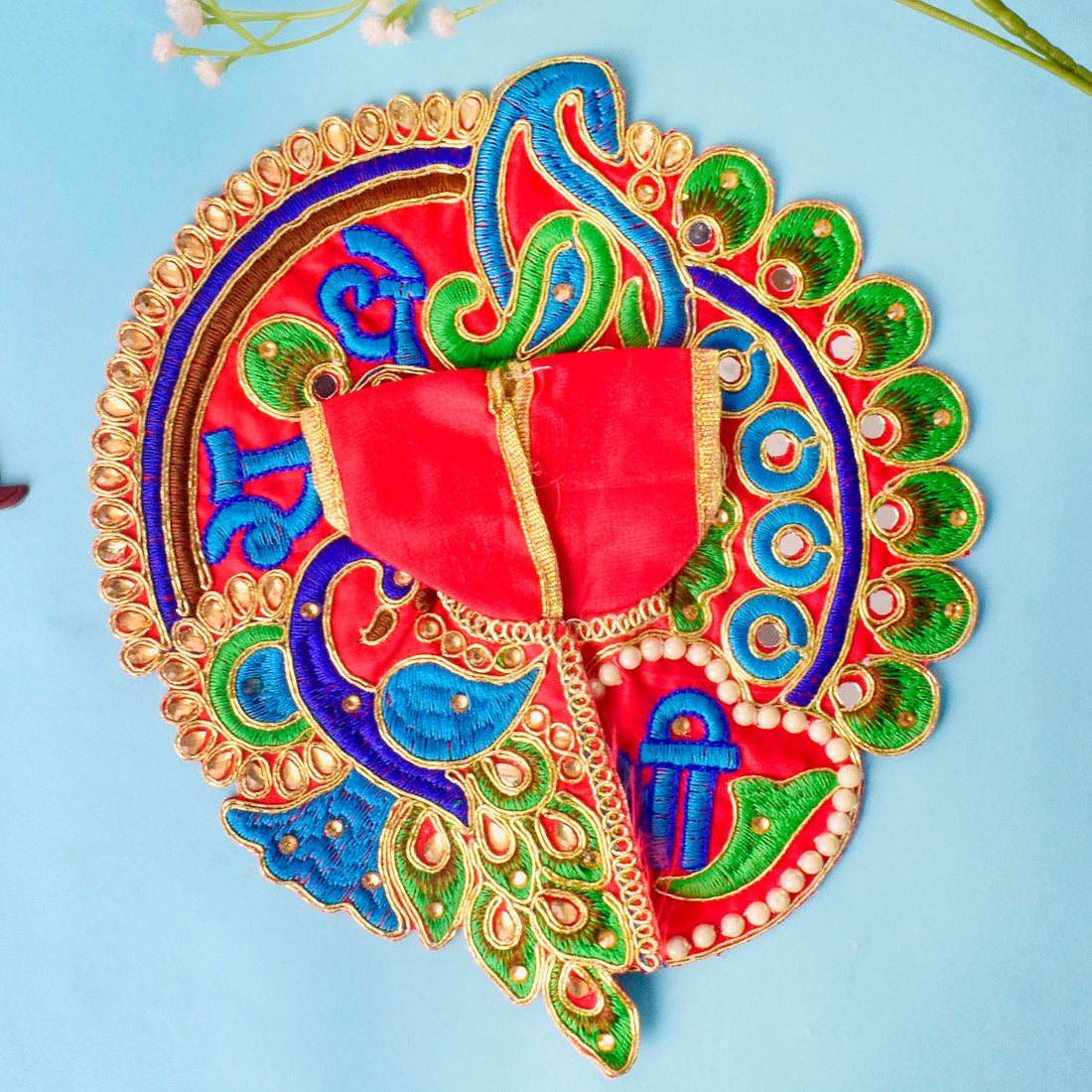 Shri Radhe Embroidered Peacock Dress for Laddu Gopal