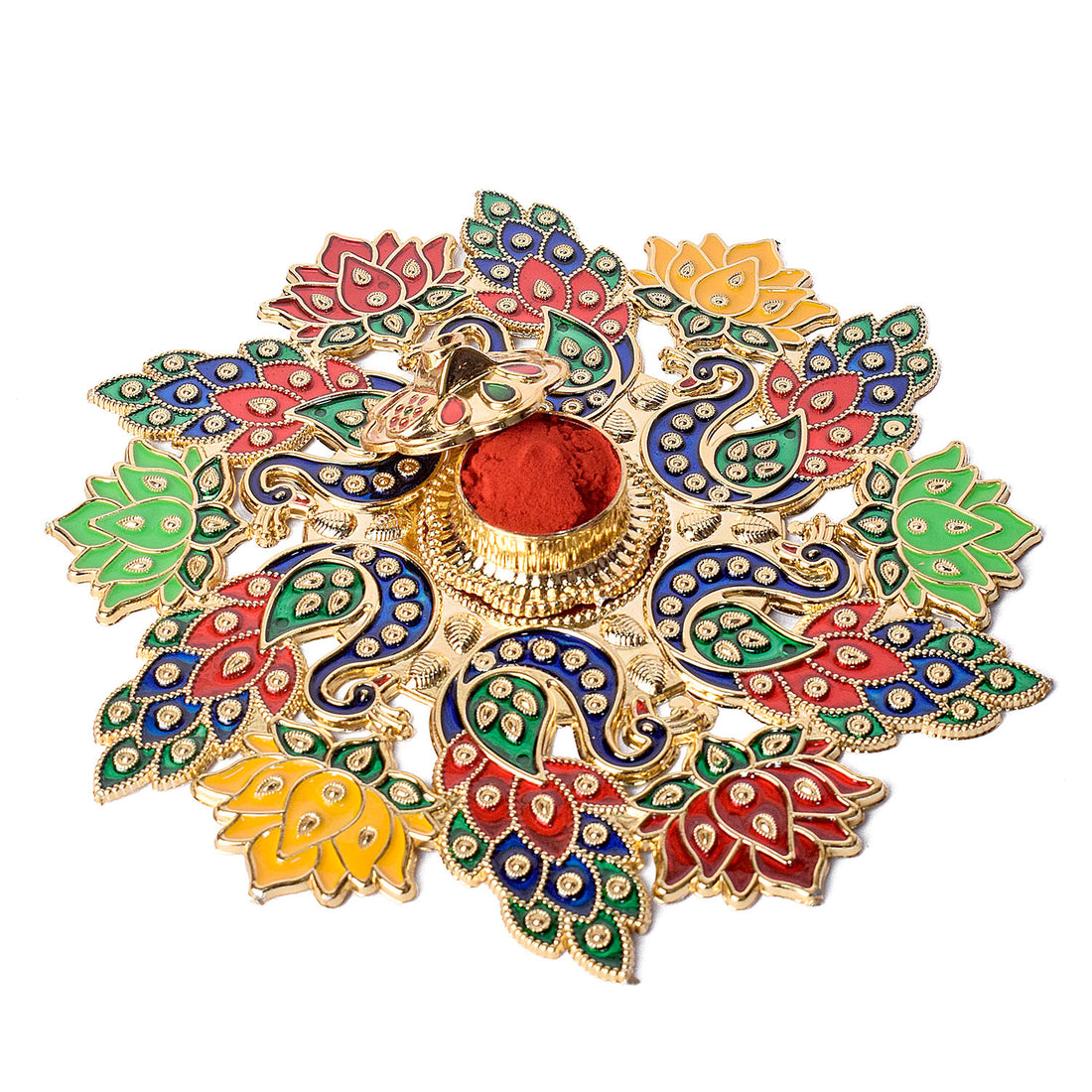 Exquisite Peacock Flower Design Kumkum Container