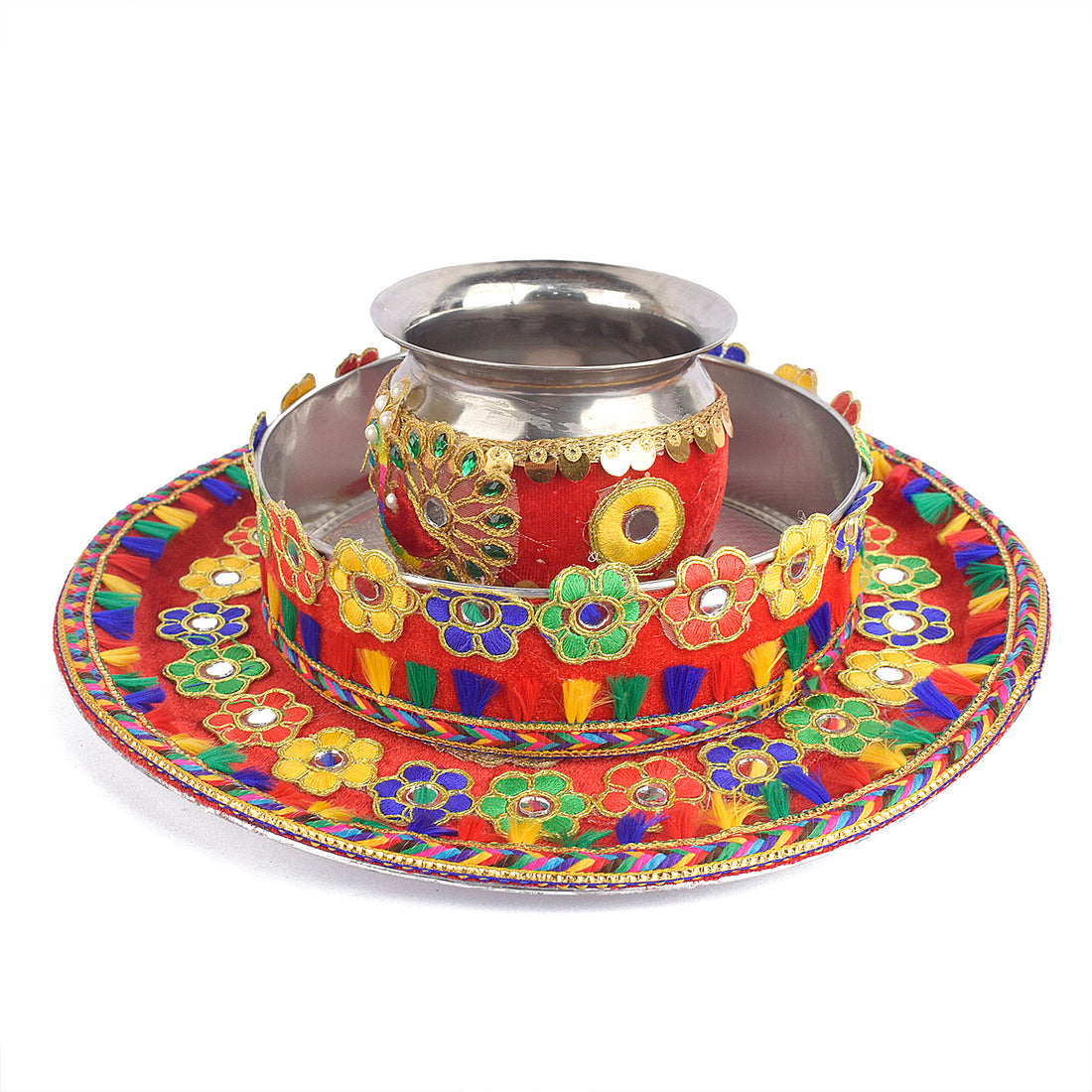 Karwa Chauth Handmade Floral Thali Set - 3pc