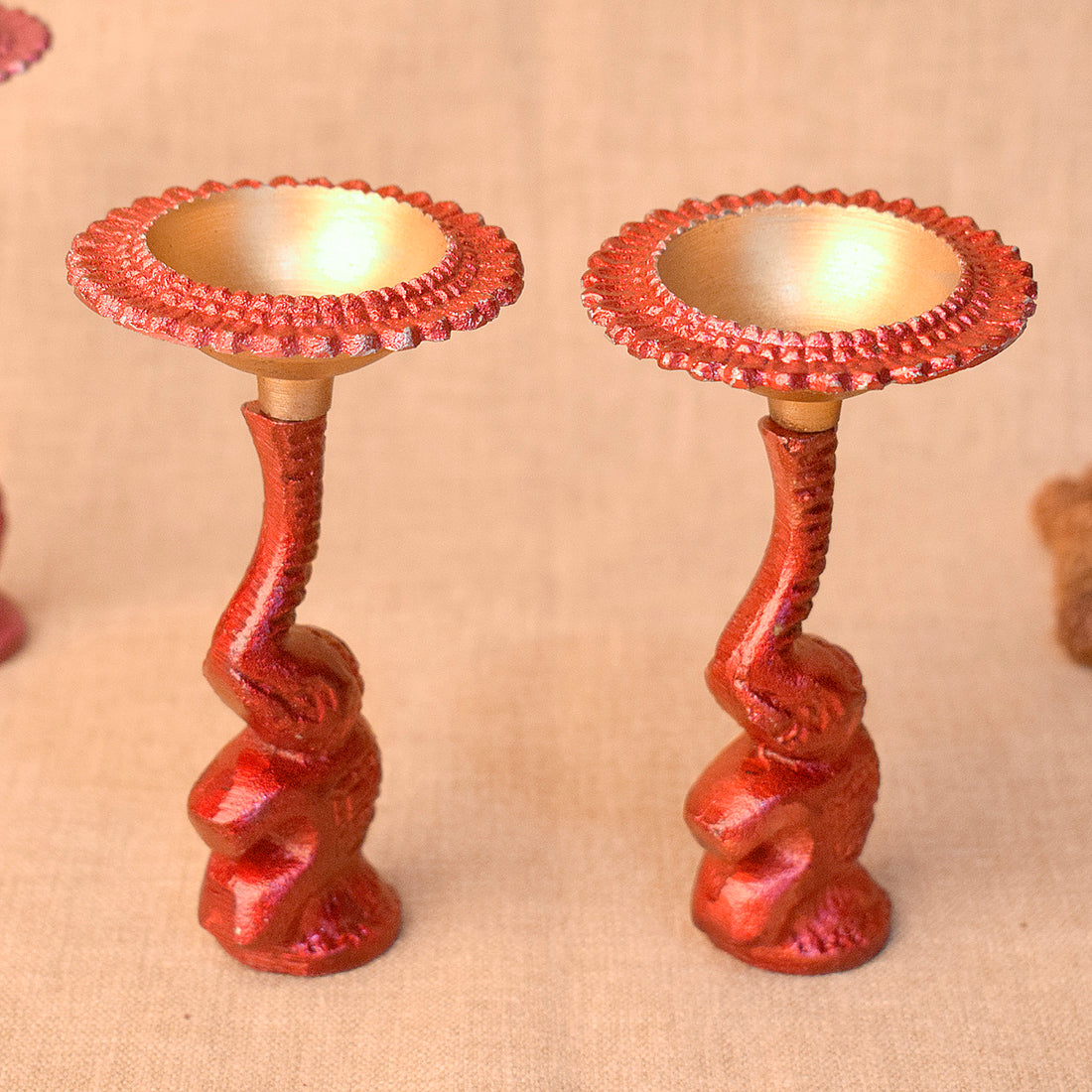 Multicolor Elephant Diya Metal Table Dia Laxmi Candle Tea Light Holder (Pack of 2)