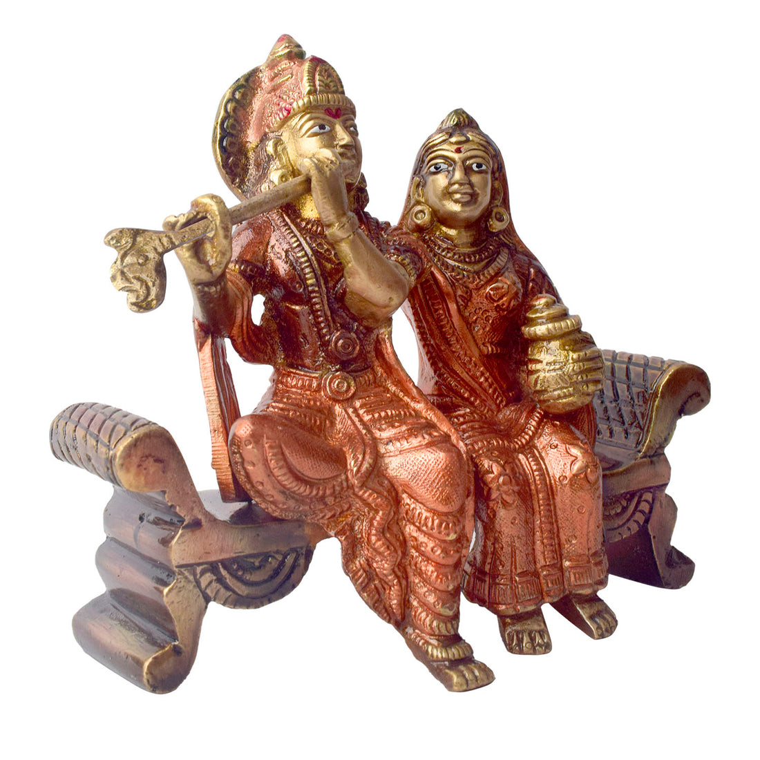 The 4.7 Inch Graceful Sitting Radha Krishna on Bench β A Spiritual Masterpiece is a beautifully crafted idol that captures the essence of divine love and serenity. This exquisite piece features Radha and Krishna seated gracefully on a bench, symbolizing their eternal bond and peaceful companionship. Krishna, with his flute, and Radha, with a serene expression, reflect the harmonious union of the divine couple.