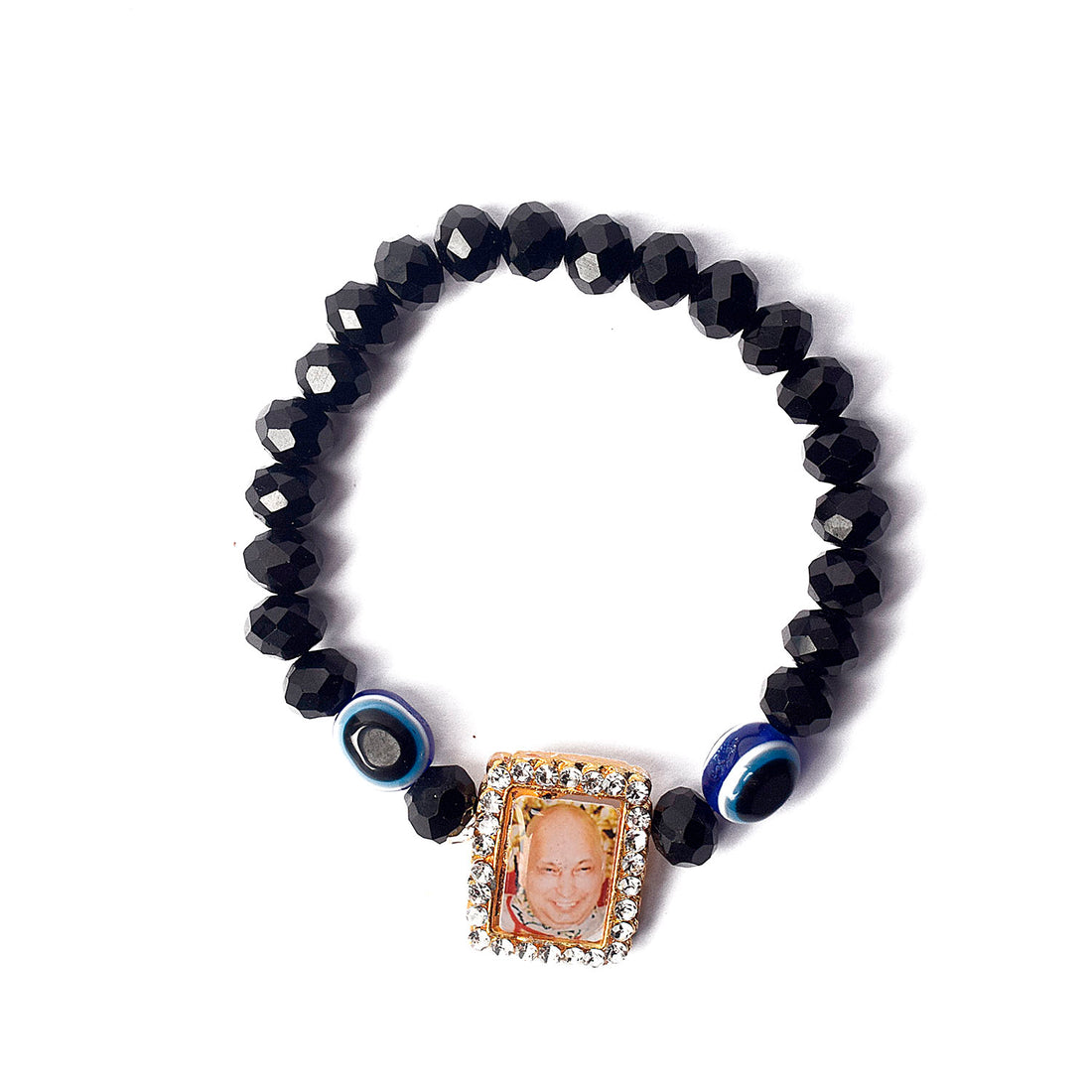 Black Evil Eye Beads Bracelet with Jai Guruji Swaroop for Men and Women