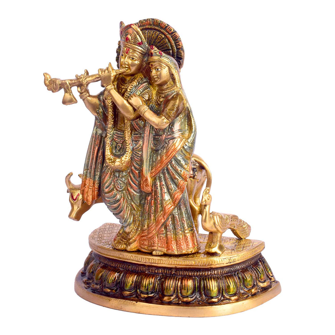 9.3 Inch Radha and Krishna with Cow Brass Statue