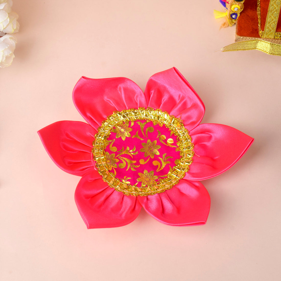 9.6 Inch Beautiful Satin Lotus Aasan for Home Temple