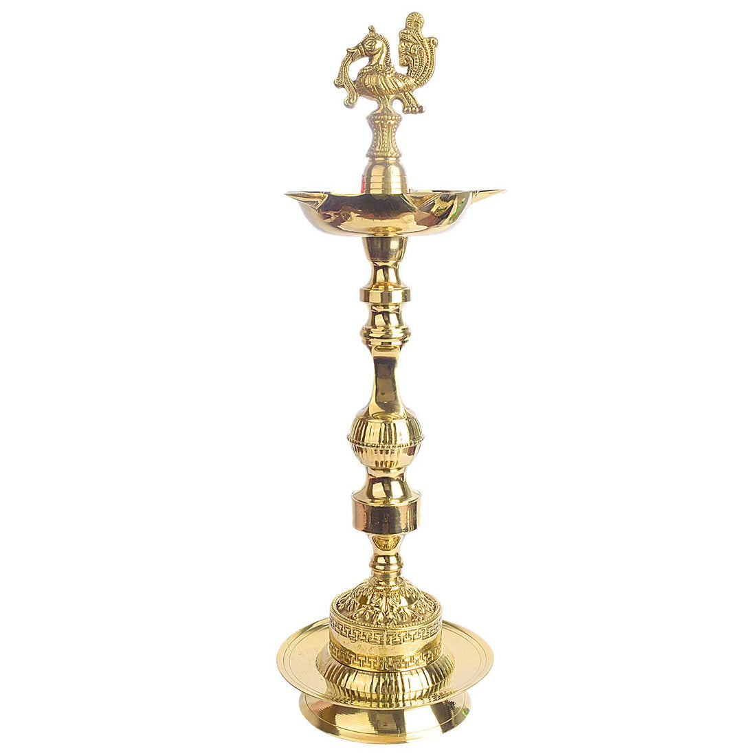 19 Inch 1 Step Embossed Peacock Kerala Stand Deepam