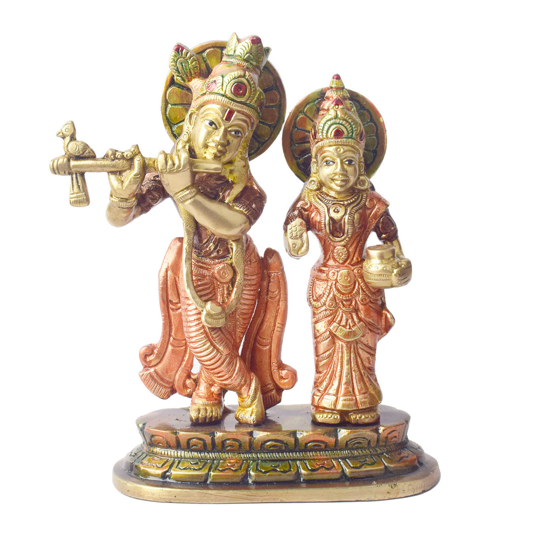 The 6.7 Inch The Divine Duo – Radha Krishna Idol of Sacred Love beautifully captures the eternal bond between Radha and Krishna, embodying the essence of divine love and spiritual connection. This intricately crafted idol depicts Radha and Krishna in a timeless and serene pose, with Krishna playing his flute and Radha standing gracefully by his side.
