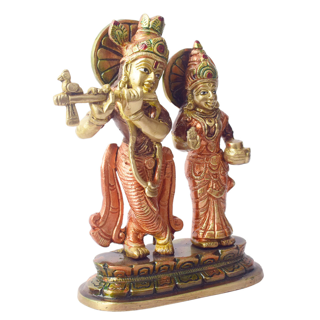 The 6.7 Inch The Divine Duo – Radha Krishna Idol of Sacred Love beautifully captures the eternal bond between Radha and Krishna, embodying the essence of divine love and spiritual connection. This intricately crafted idol depicts Radha and Krishna in a timeless and serene pose, with Krishna playing his flute and Radha standing gracefully by his side.