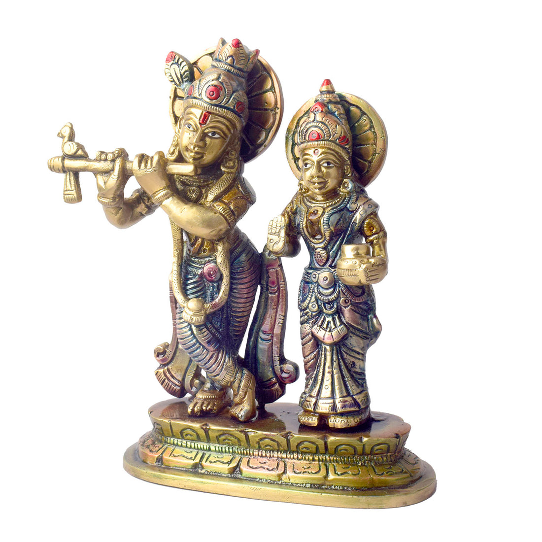 The 6.7 Inch Sacred Radha Krishna Idol – Embrace of Love and Devotion beautifully captures the divine bond between Radha and Krishna, symbolizing pure love and unwavering devotion. This intricately designed idol portrays the eternal couple in a graceful embrace, with Krishna holding his flute and Radha by his side, radiating serenity and spiritual harmony.