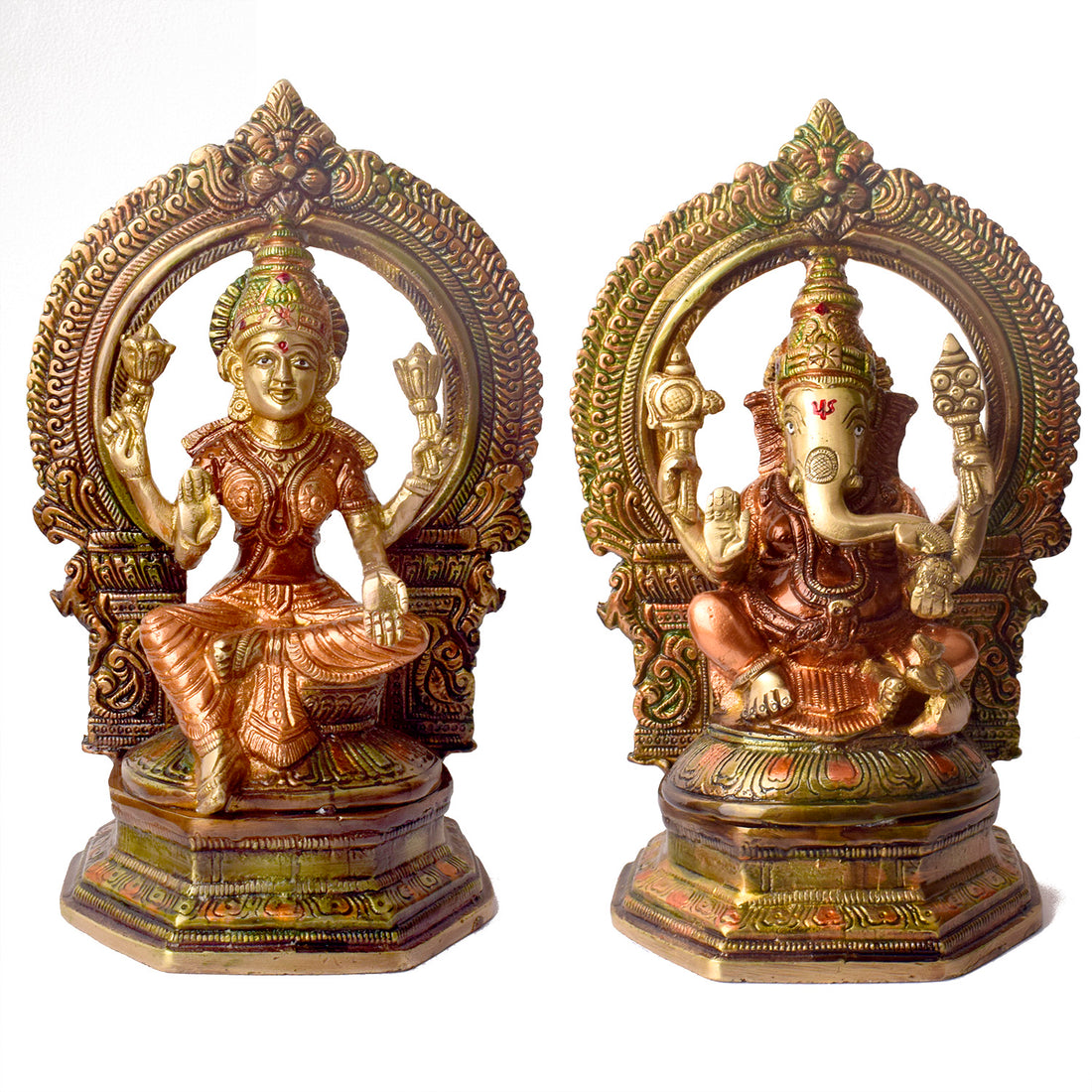9.4 Inch Brass Lakshmi Ganesha Idol – Traditional Design