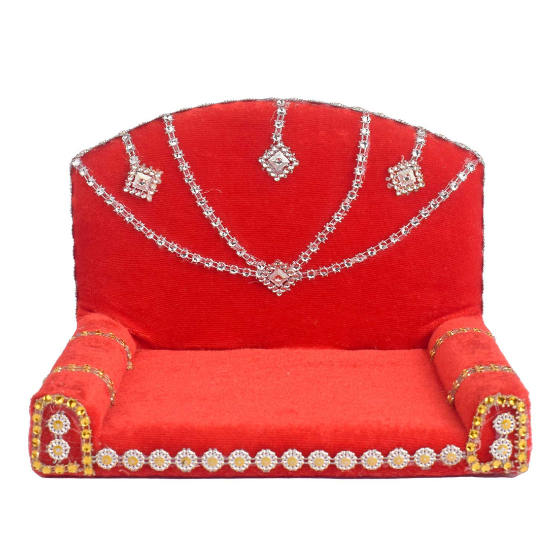 Royal Throne – Red Velvet Laddu Gopal Singhasan with Silver Detailing