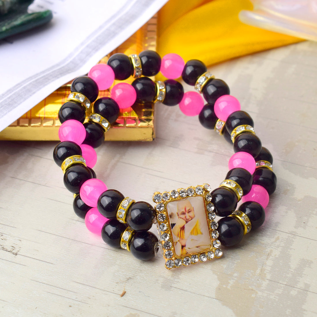 Eclectic Elegance Black And Pink Guru Ji Bracelets