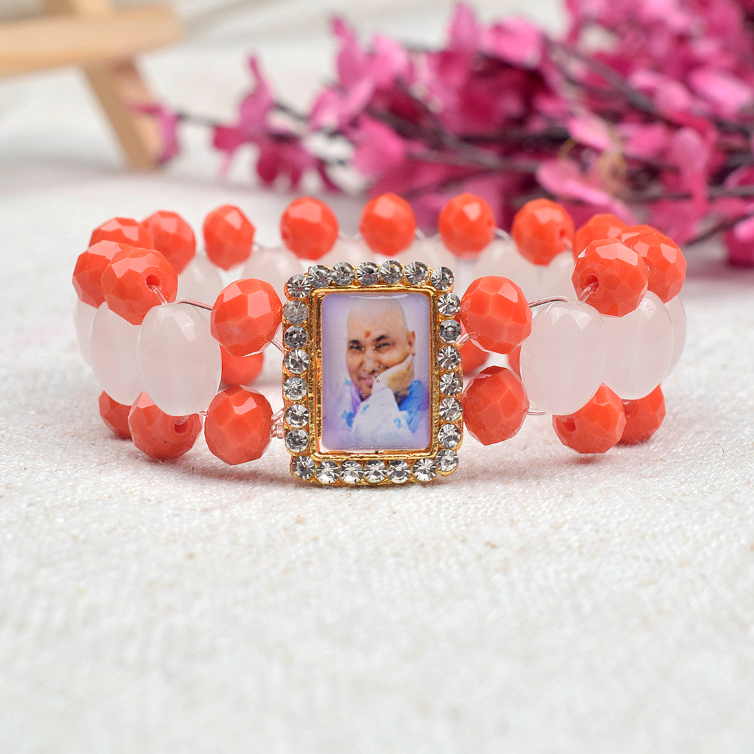 Guru Ji Maharaj Swaroop Orange Beads Artisan Bracelets for Men and Women