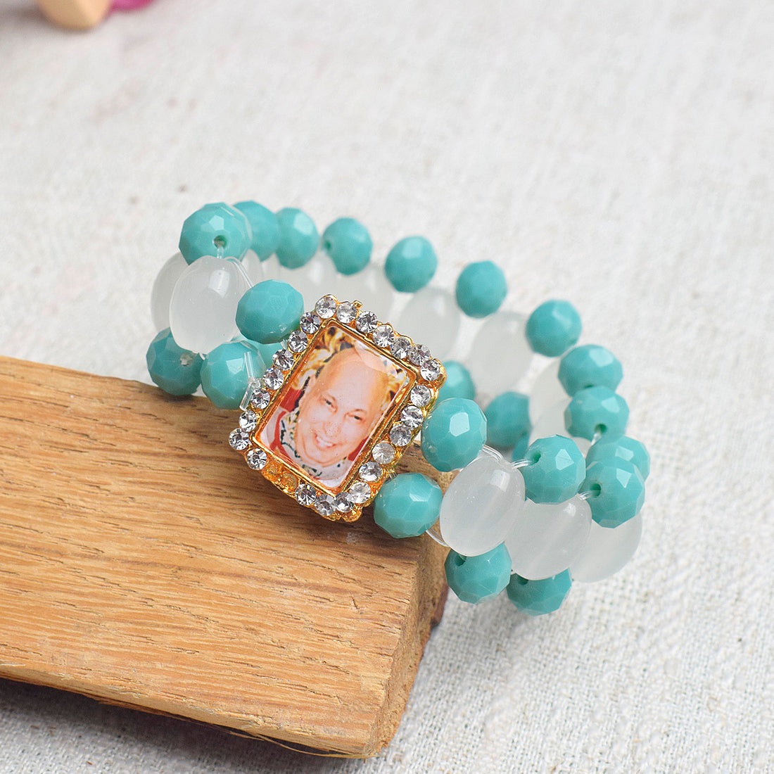Guru Ji Maharaj Swaroop Sky Blue Beads Artisan Bracelets for Men and Women