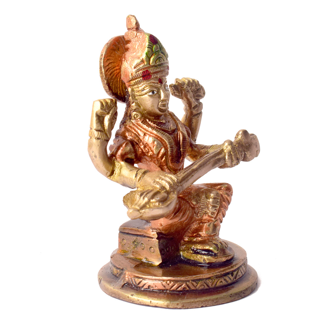 3.7 Inch Exquisite Handcrafted Brass Saraswati Idol
