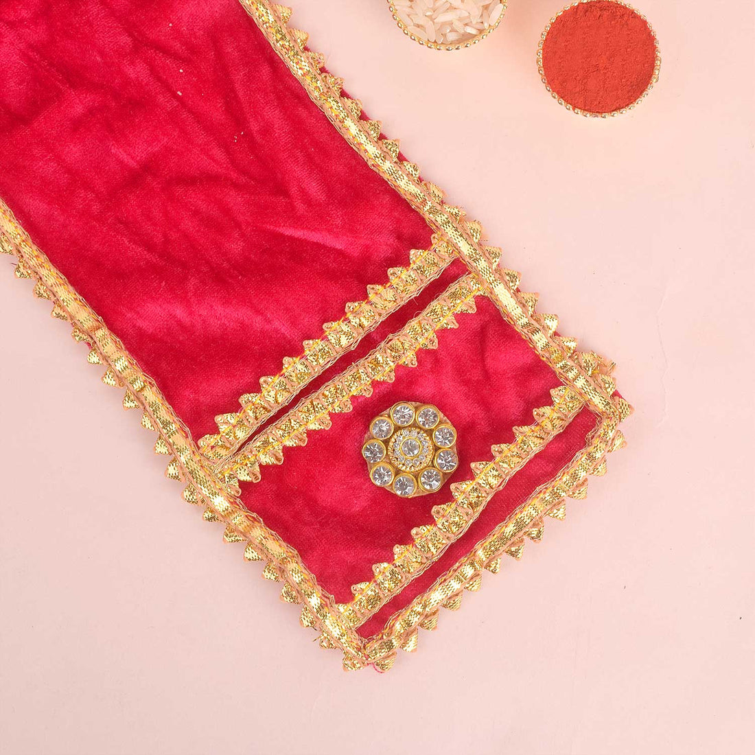 Traditional Pink Velvet Ganpati Idol Patka with Gold Border