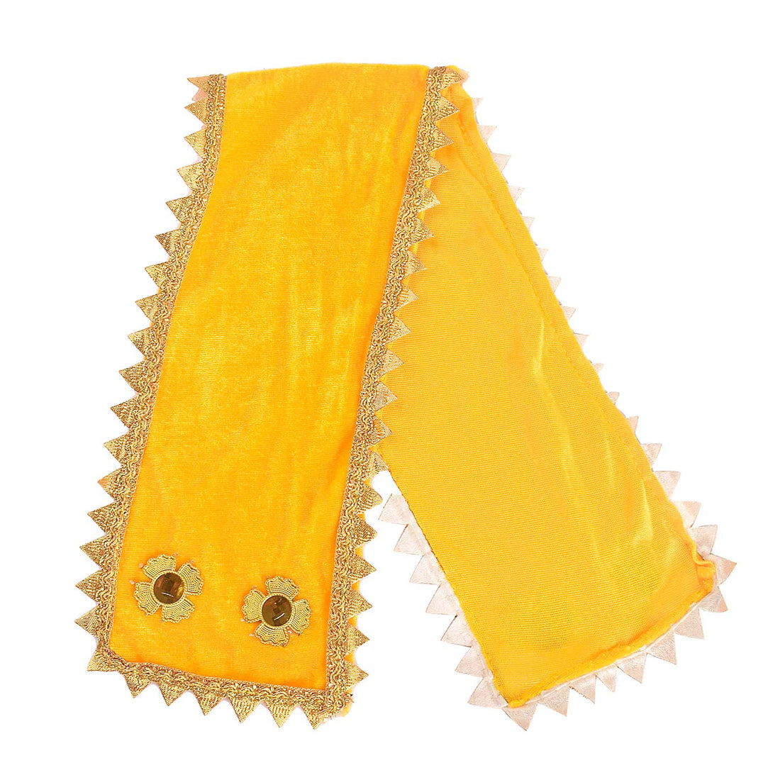 Yellow Velvet Ganpati Idol Patka with Zigzag Lace