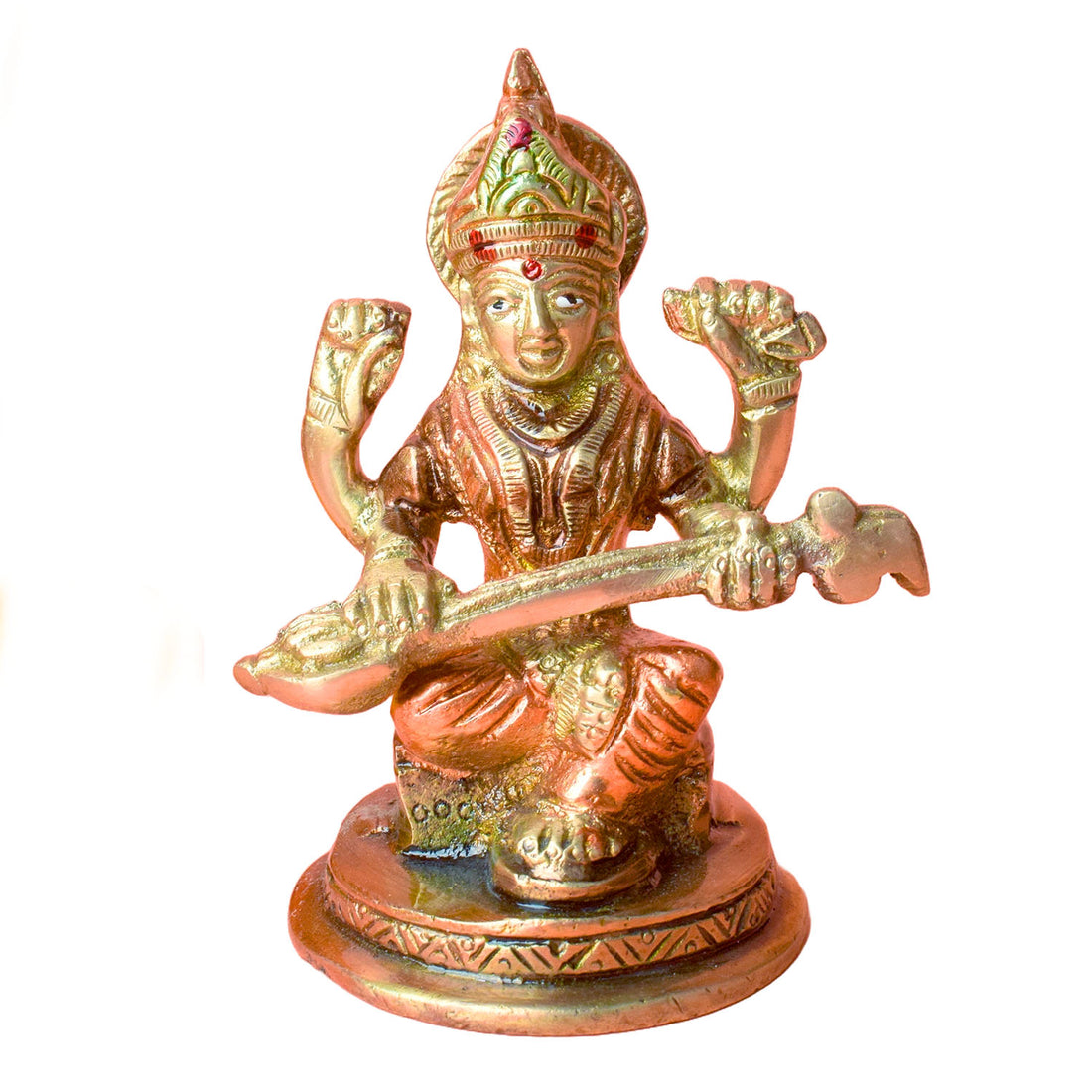 3.7 Inch Elegant Goddess Saraswati Brass Statue