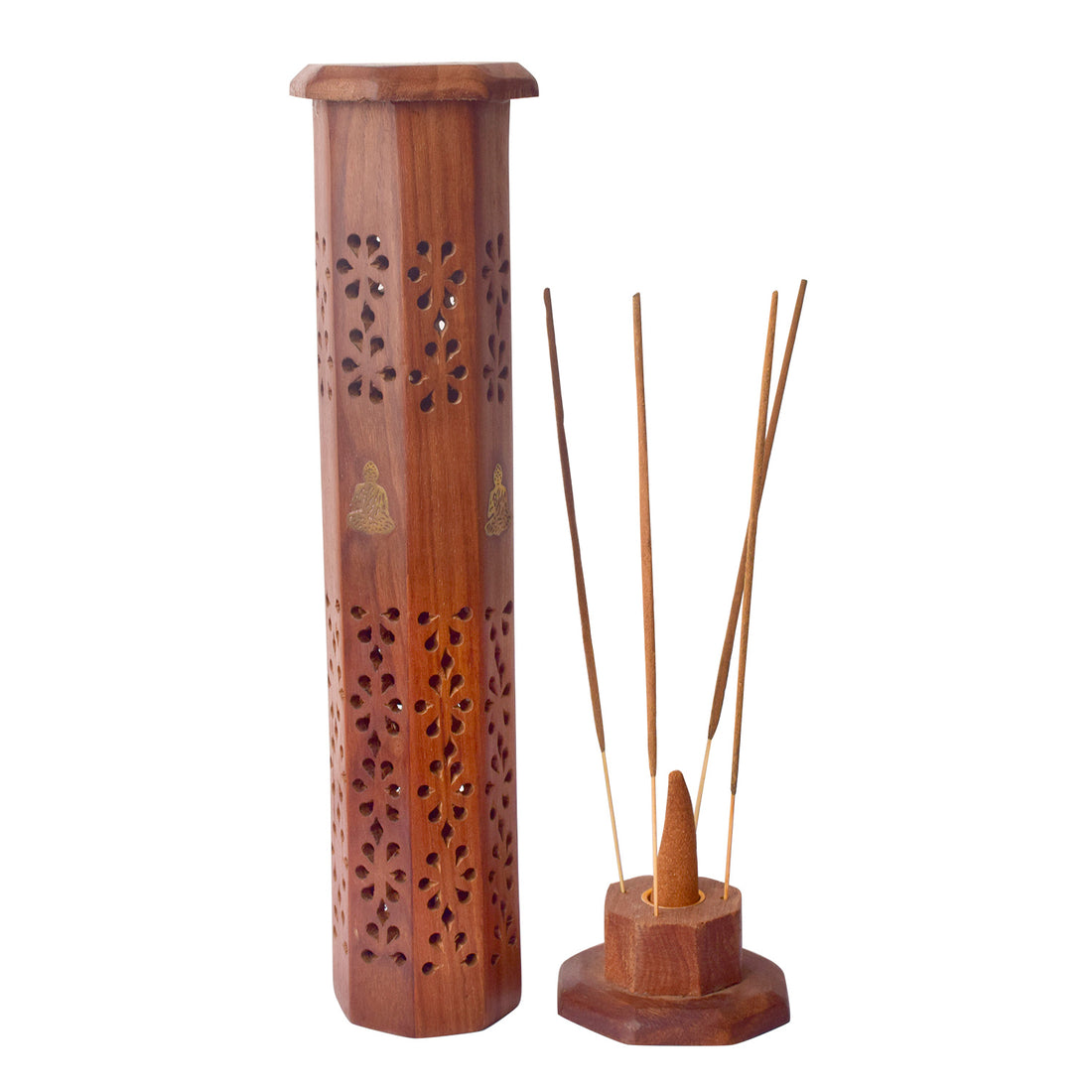 Handcrafted Wooden Standing Incense Holder for Pooja and Home Decor