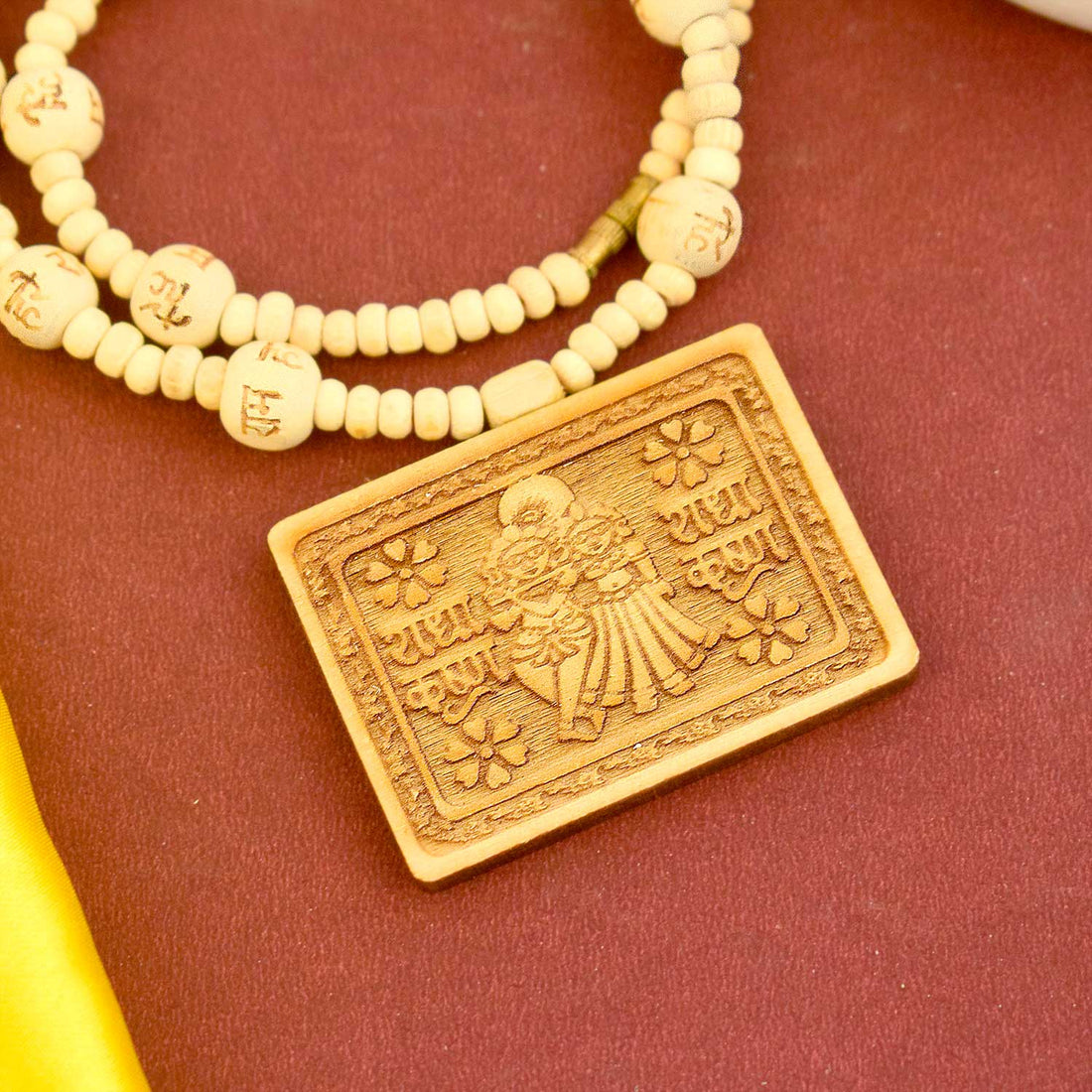 Wooden Mala With Radha Krishna Locket