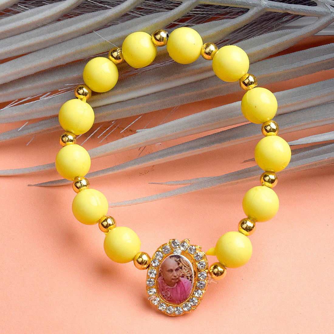 Yellow Bead Bracelet with Jai Guruji Swaroop
