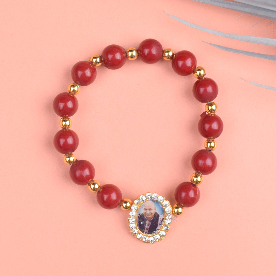 Red Beads Bracelet with Jai Guruji Swaroop