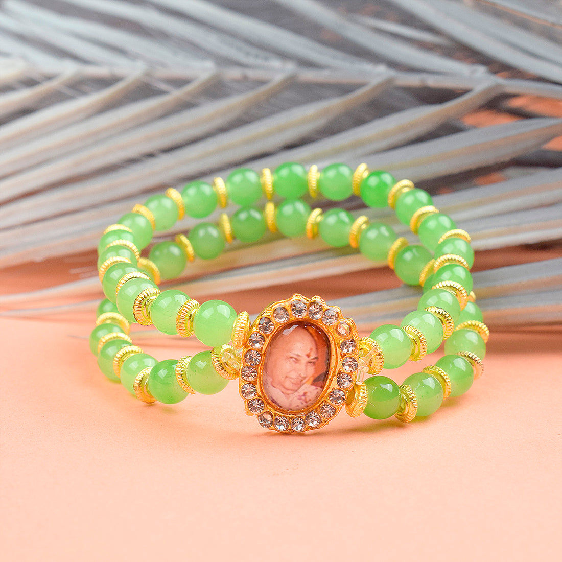 Green Sea Stone Bracelet with Jai Guruji Swaroop
