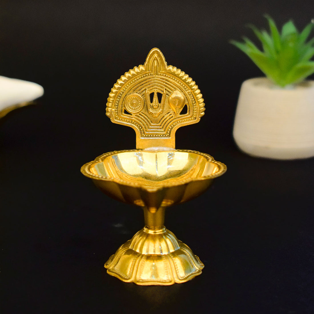 5 – 5.5 Inch Vishnu Stand Brass Diya with Stand