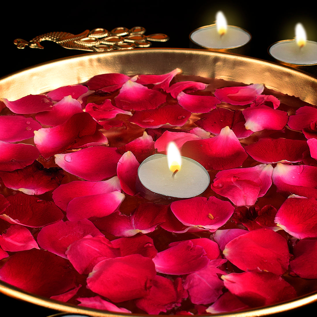 Decorative Metal Peacock Flower Urli with Tea Light