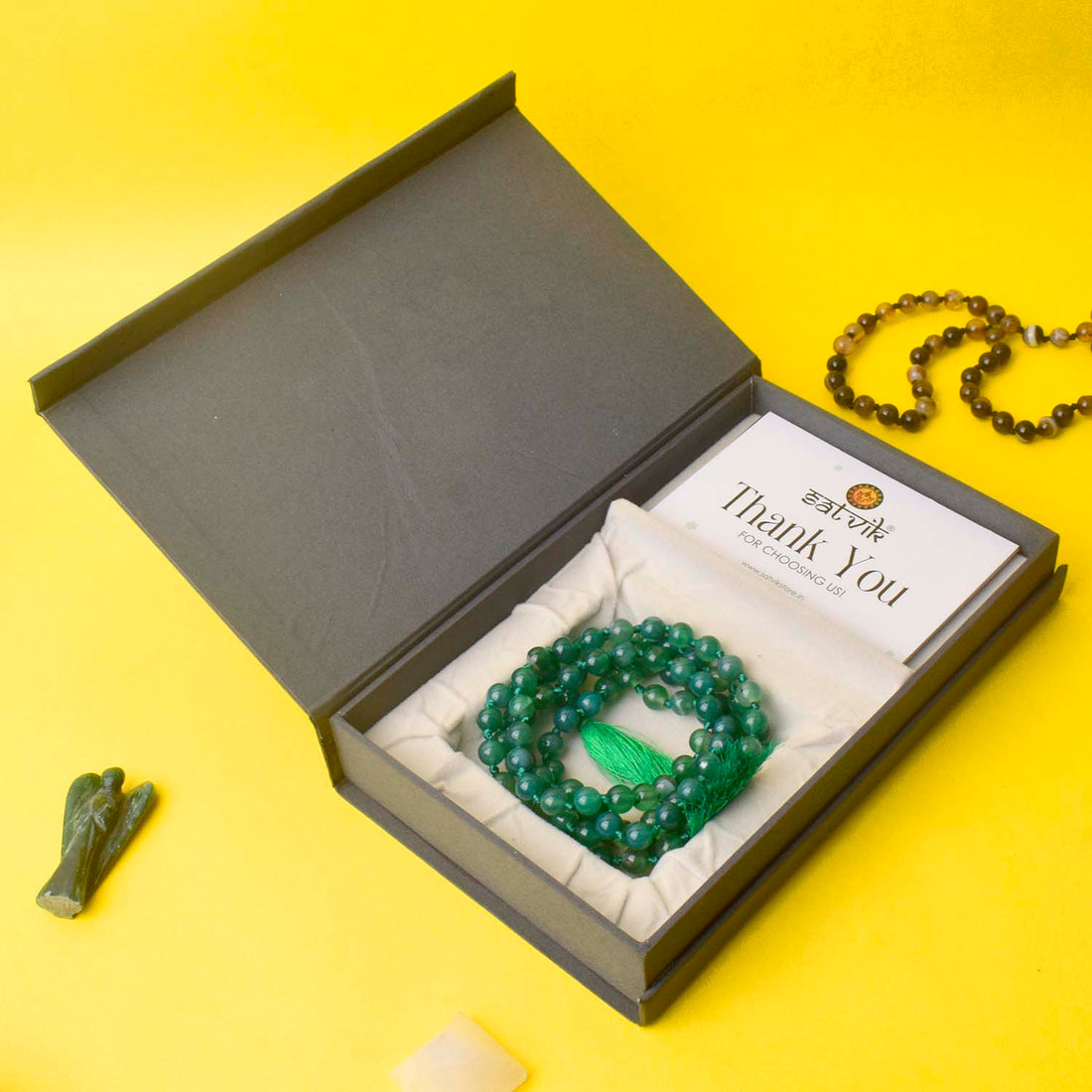 Premium Hakik Jap Mala Green aventurine