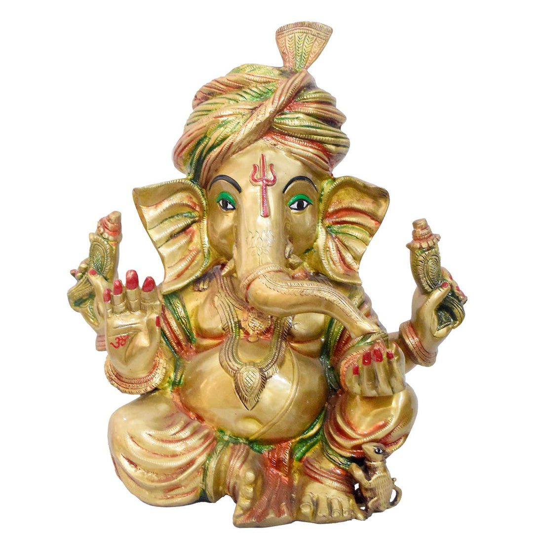 Temple size brass Ganesha idol with glossy finish – 44 cm (17 inches) height, 41 cm (16 inches) length, and 18400 grams (18.4 kg) weight. This handcrafted temple size murti is made from high-quality brass, perfect for home temples, puja, and gifting. Buy premium temple size statues from India's Large Puja Accessories Brand - Satvik India's No. 1 Brass Collection