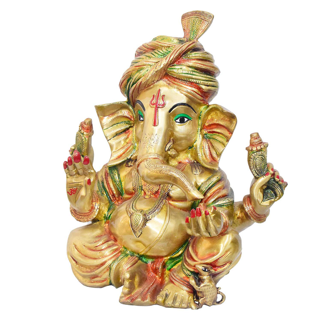 17.3 Inch Handcrafted Ganpati Brass Idol – Antique Gold Finish