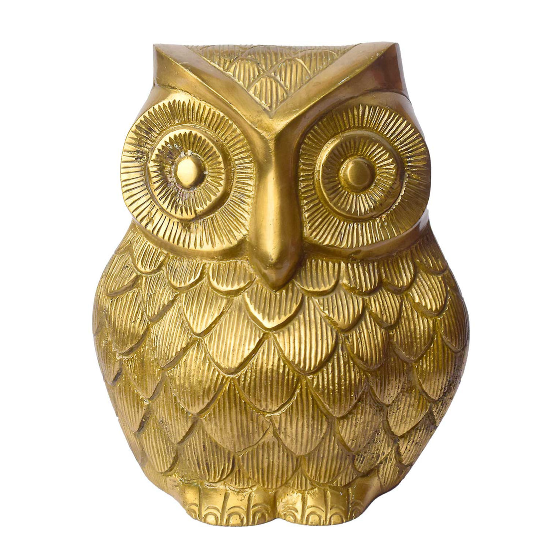 6.9 Inch Brass Engraved Owl (Lakshmi Vaahan) Statue