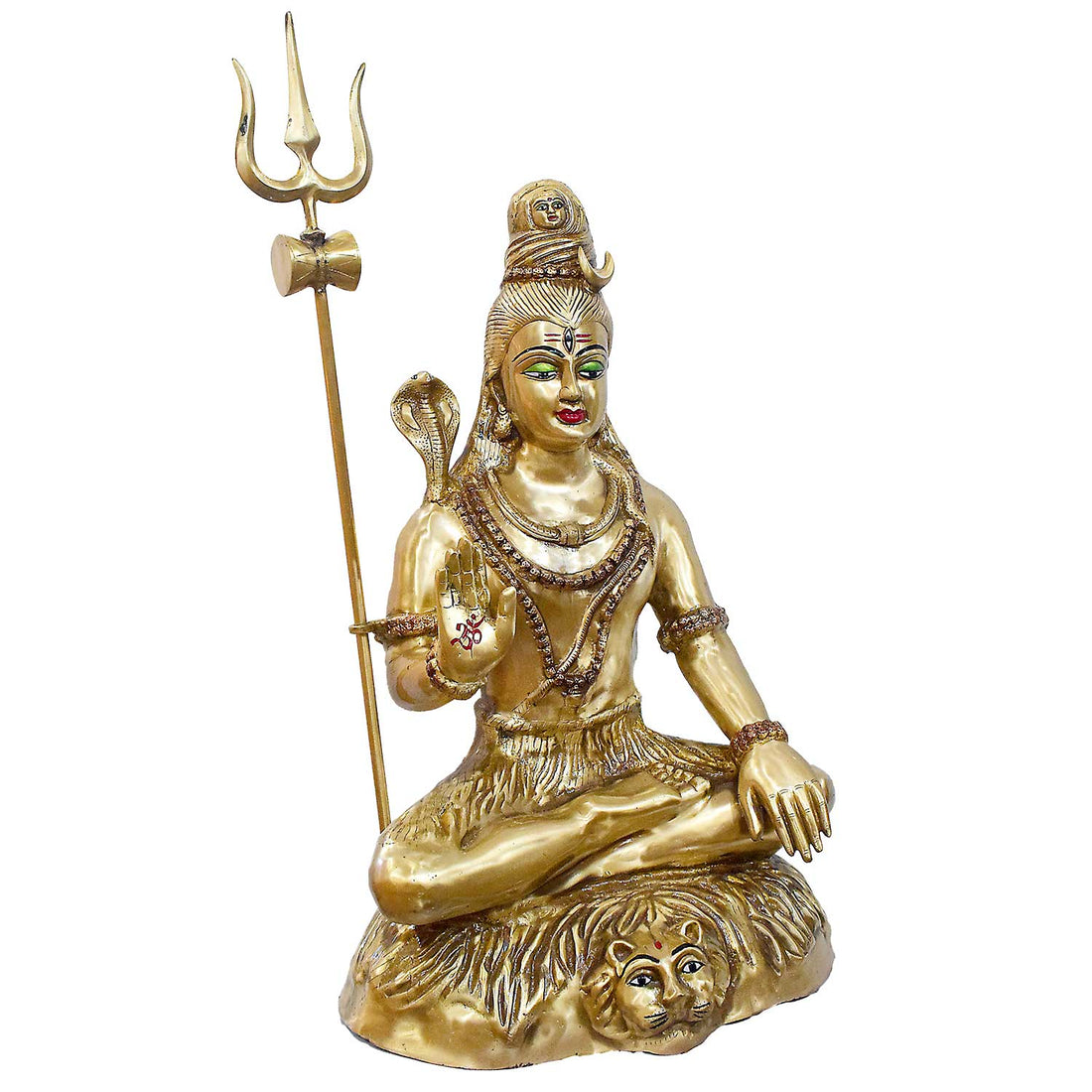 31 Inch Large Brass Lord Shiva Statue - Seated Idol with Trishul & Snake