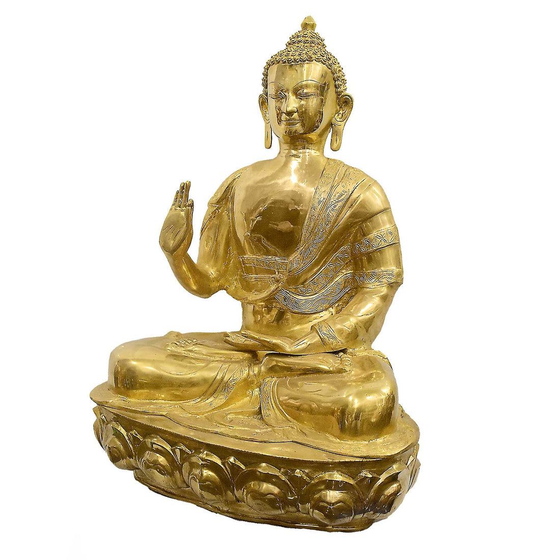 47 Inch Exquisite Brass Buddha Statue - Abhaya Mudra, Lotus Seat