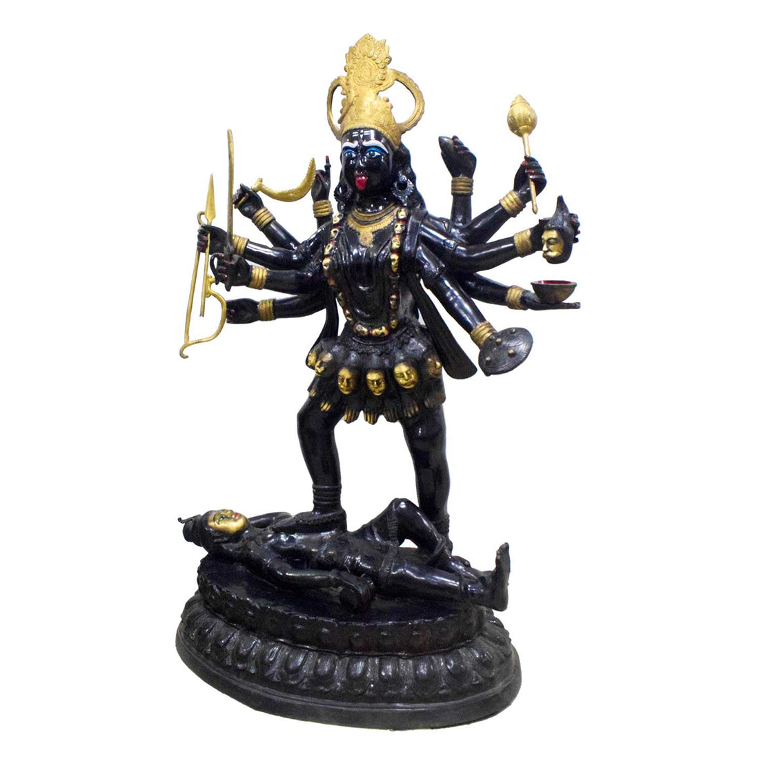 43 Inch Large Brass Goddess Kali Statue Standing on Shiva