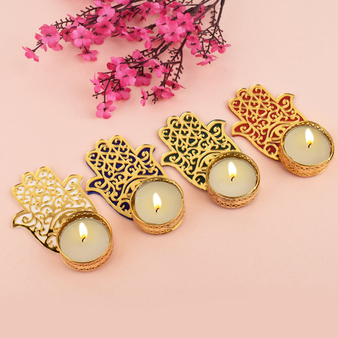 Hamsa Hand Evil Eye Tea Light Candle Holder with Tealight (Small)