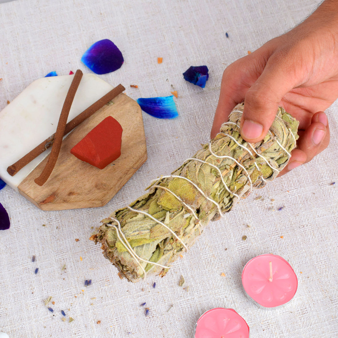 MAXICAN INCENSE SAGE WITH RED JASPER CRYSTAL HEALING SMUDGE