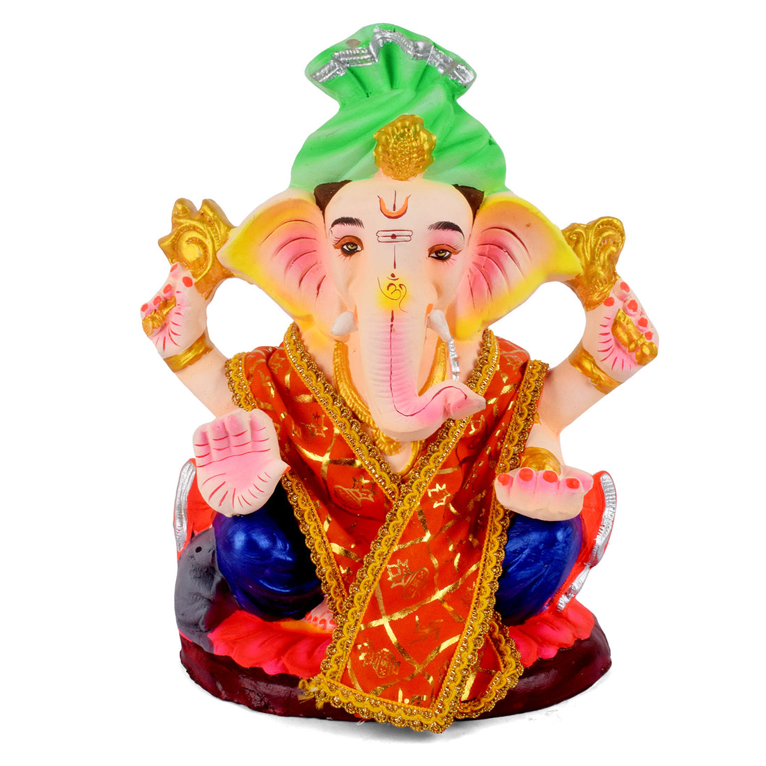 Orange Swastik Print Ganpati Idol Patka with Gold Border