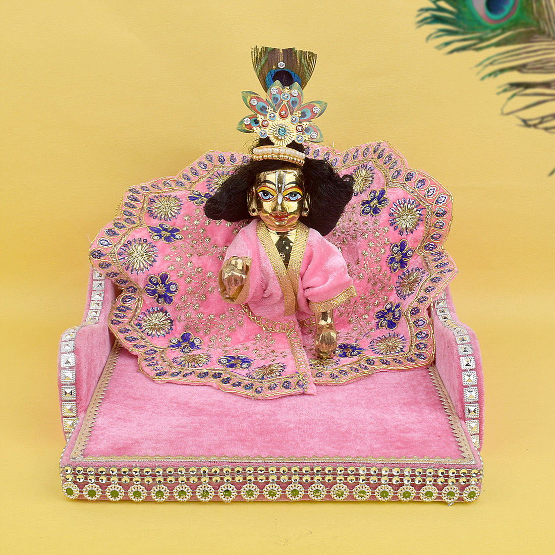 Laddu Gopal's Throne of Elegance: Velvet Bed Medium