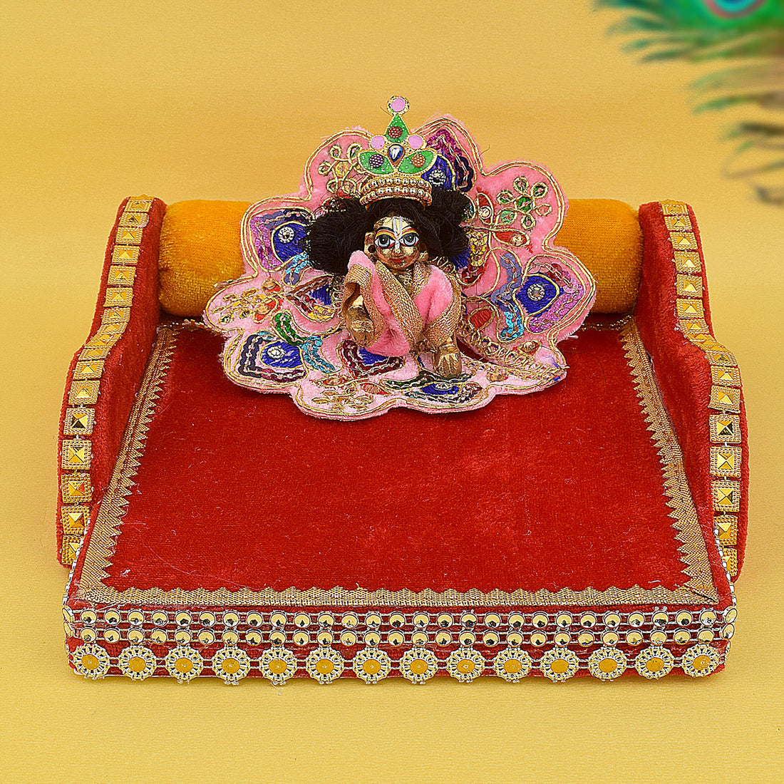 Velvet Treasures: Laddu Gopal's Cherished Bed Small