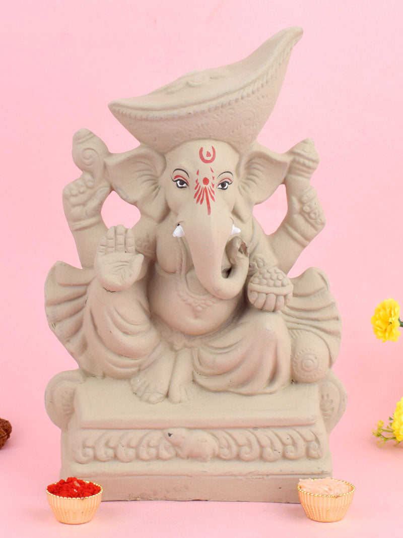 Plain 11 Inch Padmasana Ganpati With Mavala Pagdi