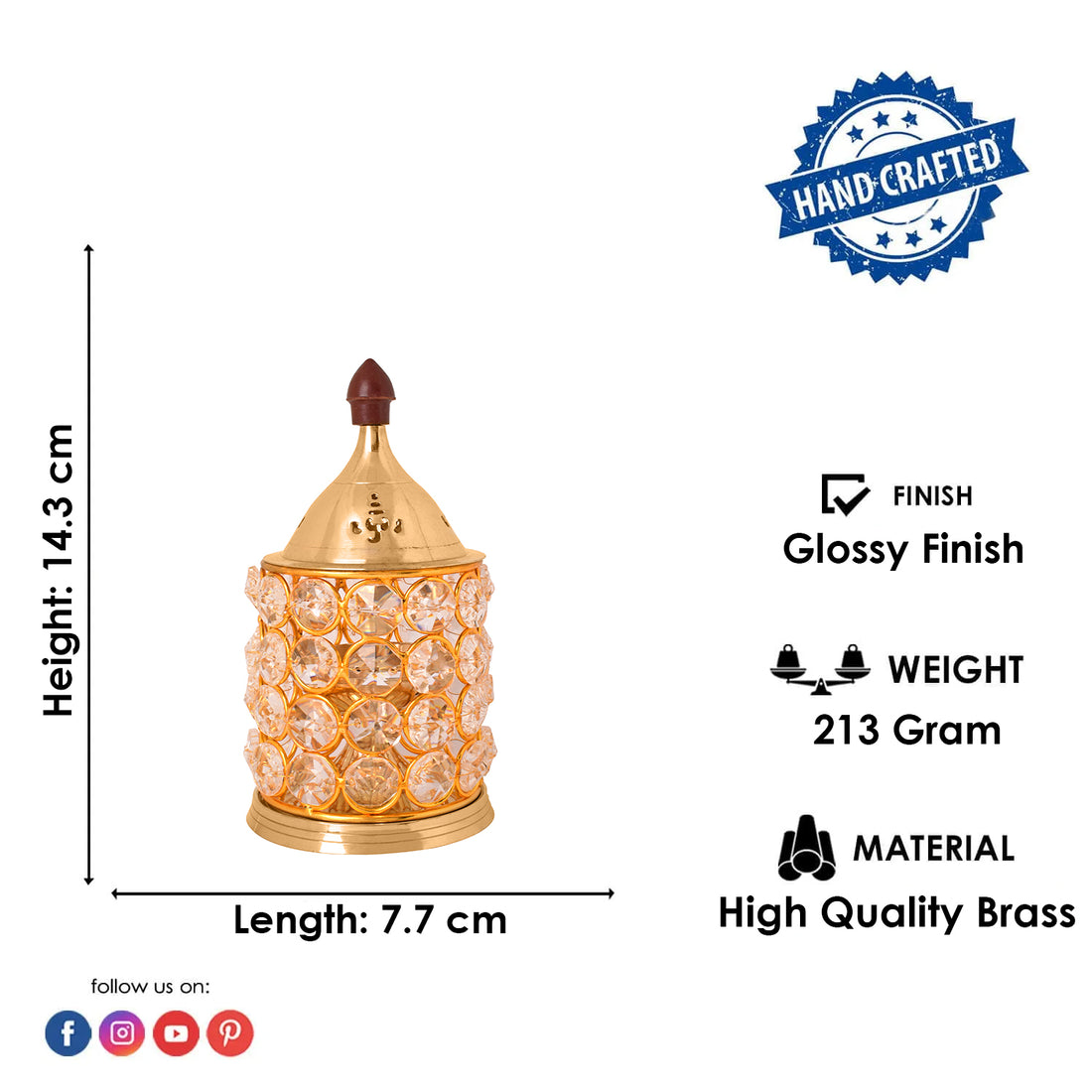 Pure Brass Crystal Glow Chimney Diya