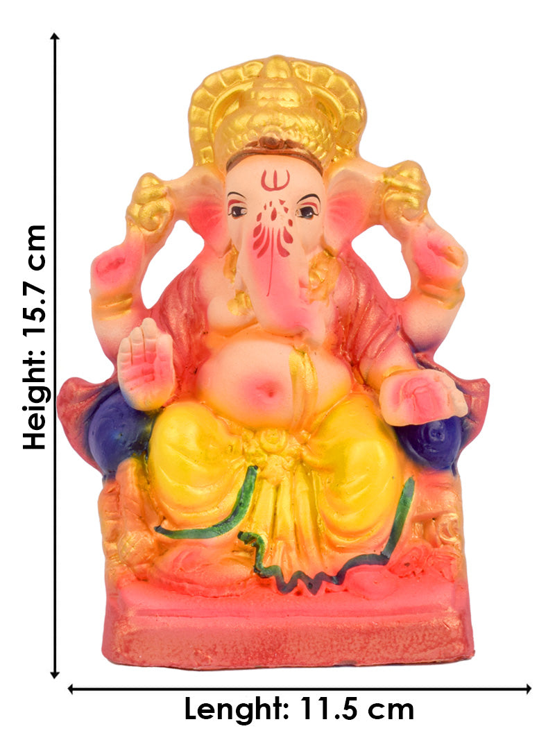 6 Inch Colorful Eco-Friendly Ganesha Idol Sitting on Shinghasan