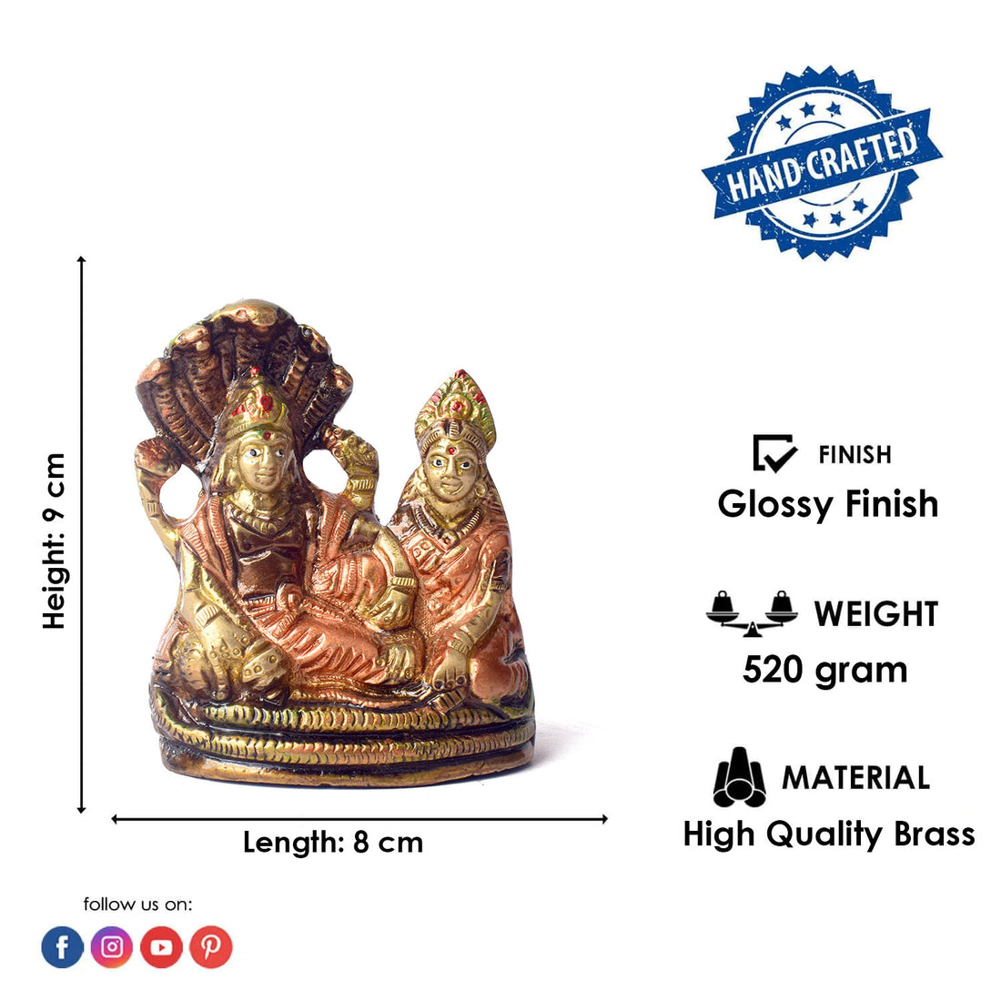 The 4.7 Inch Vishnu Ji Resting on Snake - Small Divine Figure is a beautifully crafted miniature statue that showcases Lord Vishnu in a serene and tranquil pose. Resting gracefully on the multi-headed serpent, Sheshnag, this divine figure symbolizes the eternal peace and protection Vishnu provides to the universe.