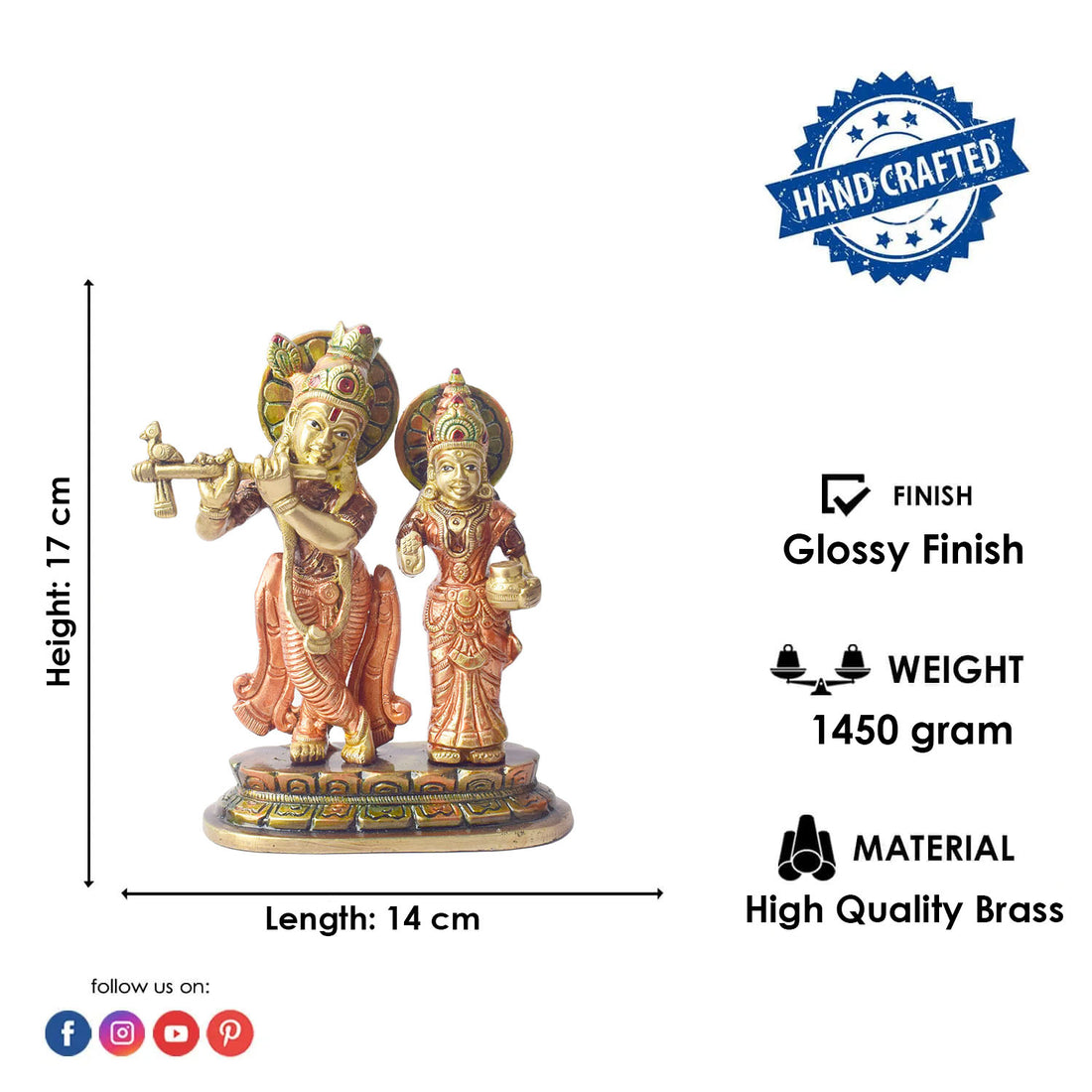 The 6.7 Inch The Divine Duo – Radha Krishna Idol of Sacred Love beautifully captures the eternal bond between Radha and Krishna, embodying the essence of divine love and spiritual connection. This intricately crafted idol depicts Radha and Krishna in a timeless and serene pose, with Krishna playing his flute and Radha standing gracefully by his side.