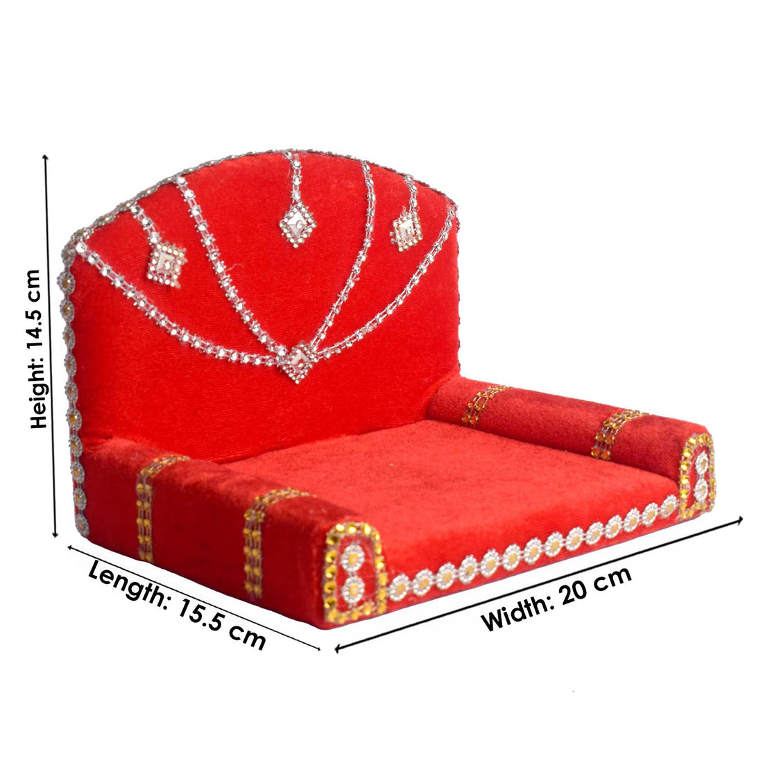 Royal Throne – Red Velvet Laddu Gopal Singhasan with Silver Detailing