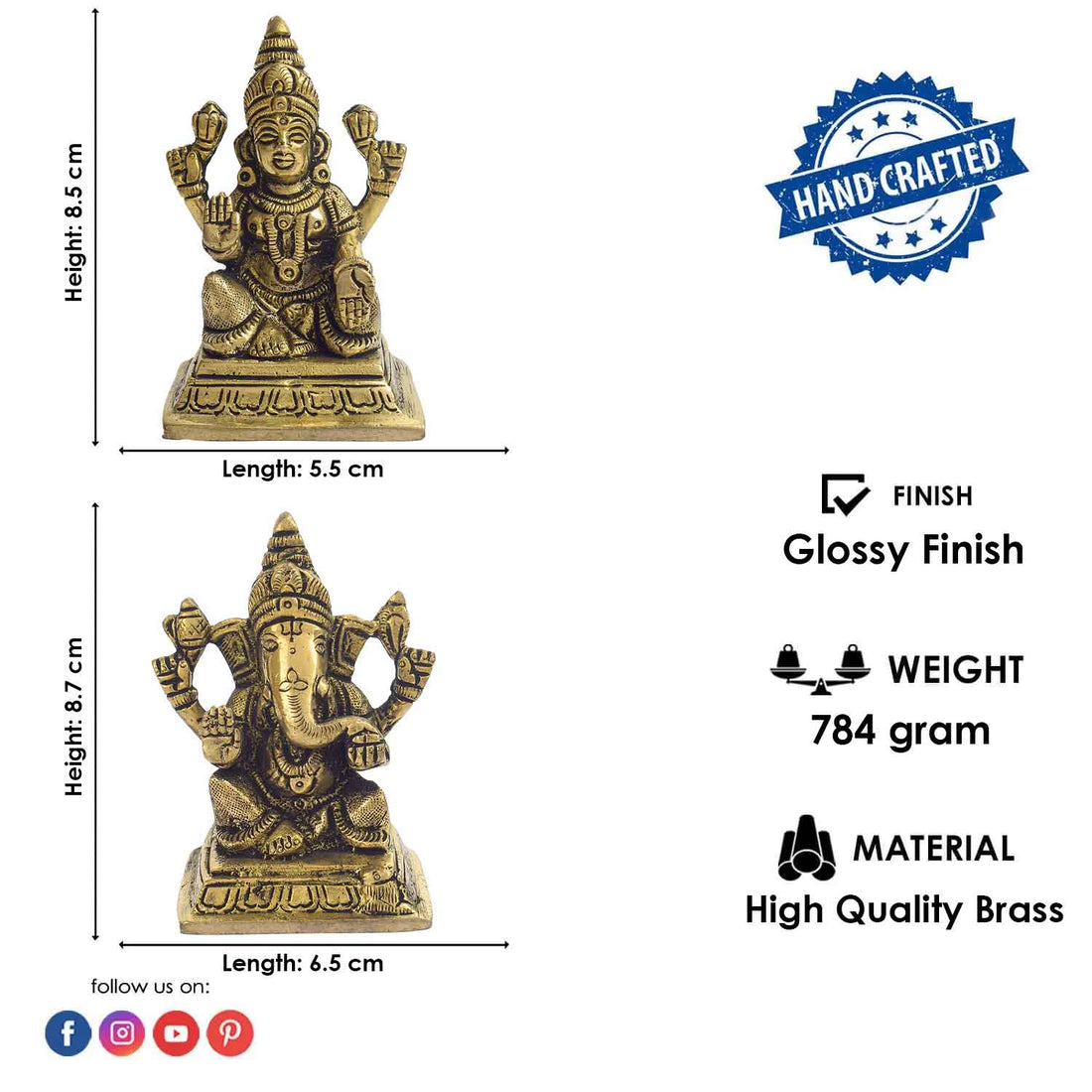 3.4 Inch Sacred Brass Laxmi Ganesh Idol