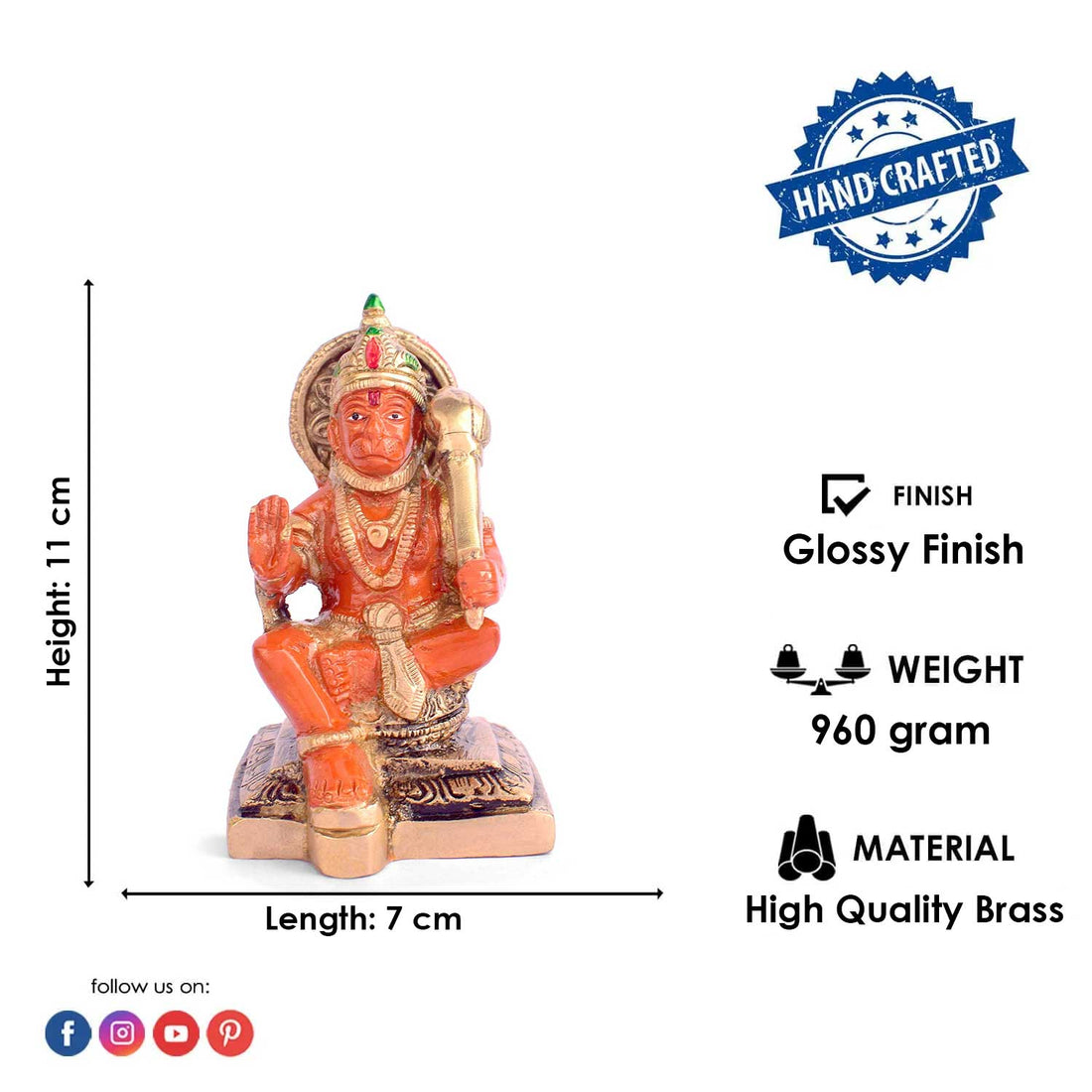 4.3 Inch Brass Kesari Nandan Hanuman Idol