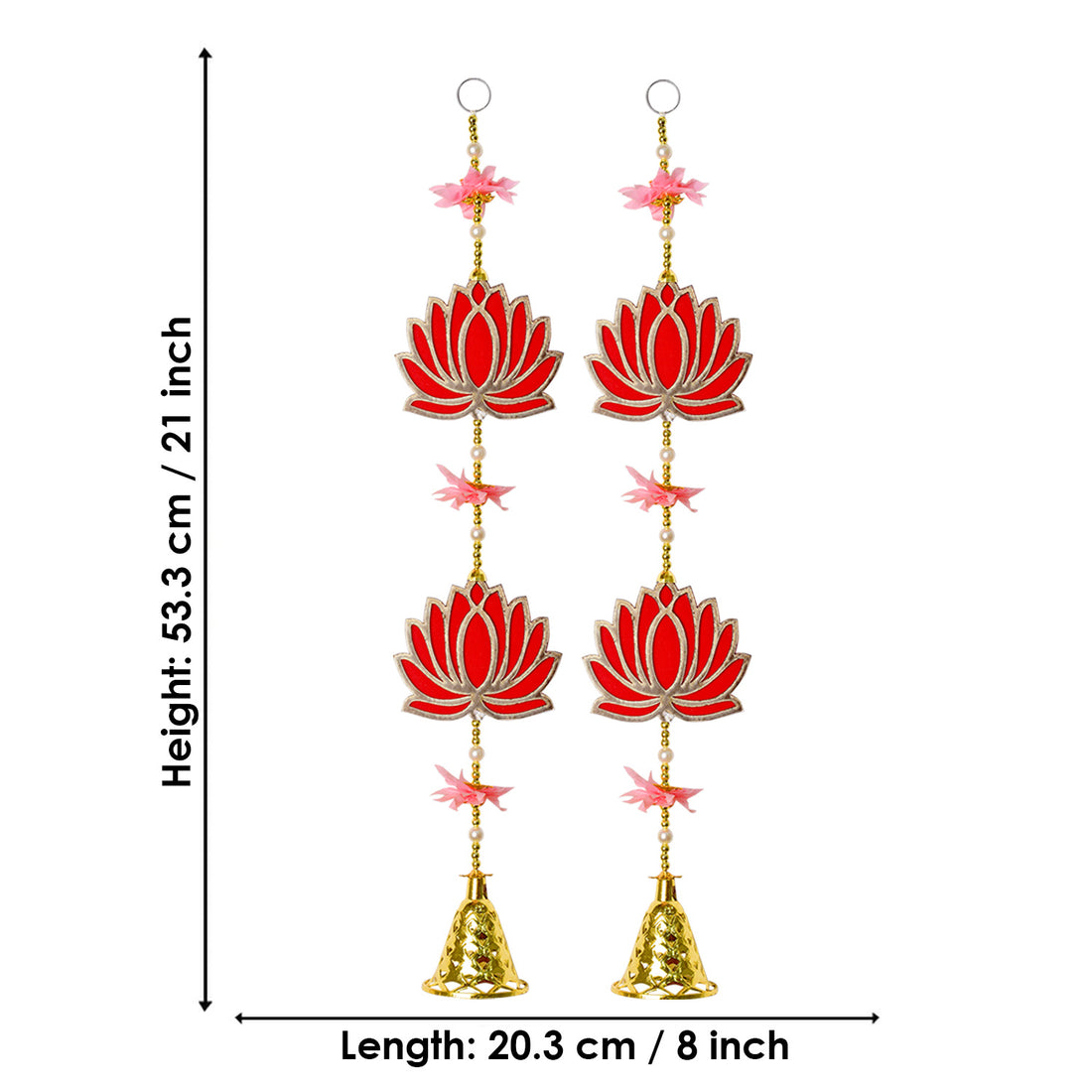 Attractive 2 Tier Lotus with Bells Wall Hanging Backdrop (1Pair Latkans) For Wall Decoration