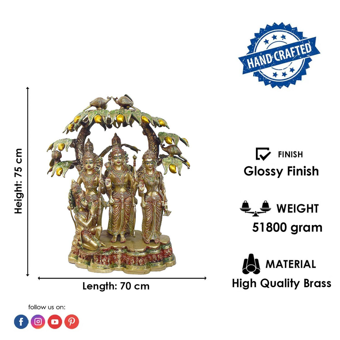 29 Inch Large Brass Ram Darbar Idol with Mango Tree